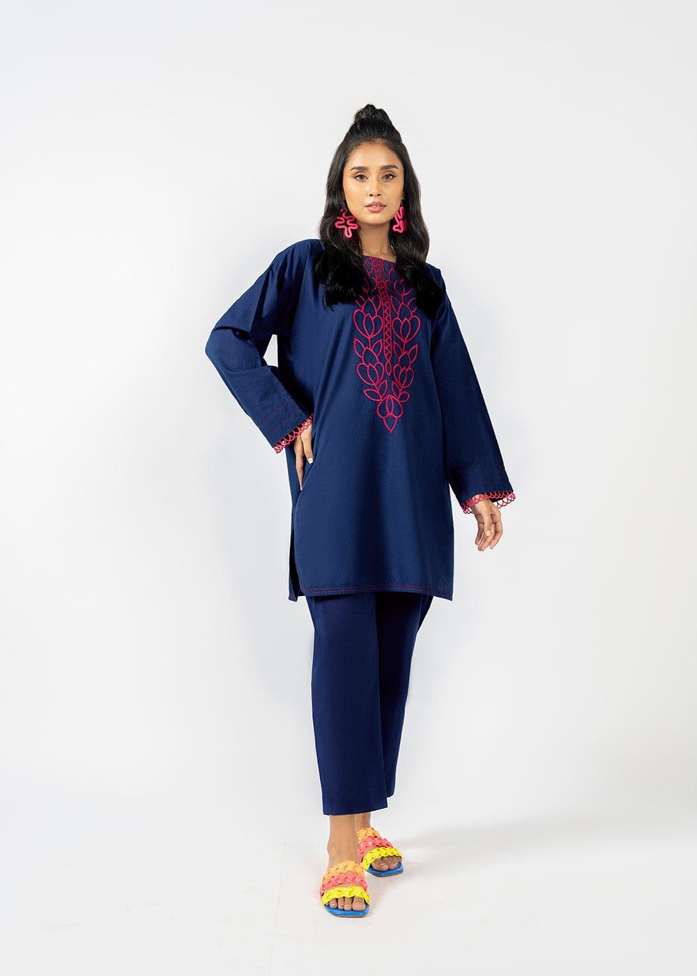 Dyed Embroidered Dobby Kurti