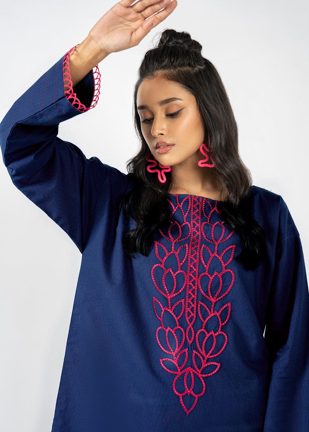 Dyed Embroidered Dobby Kurti