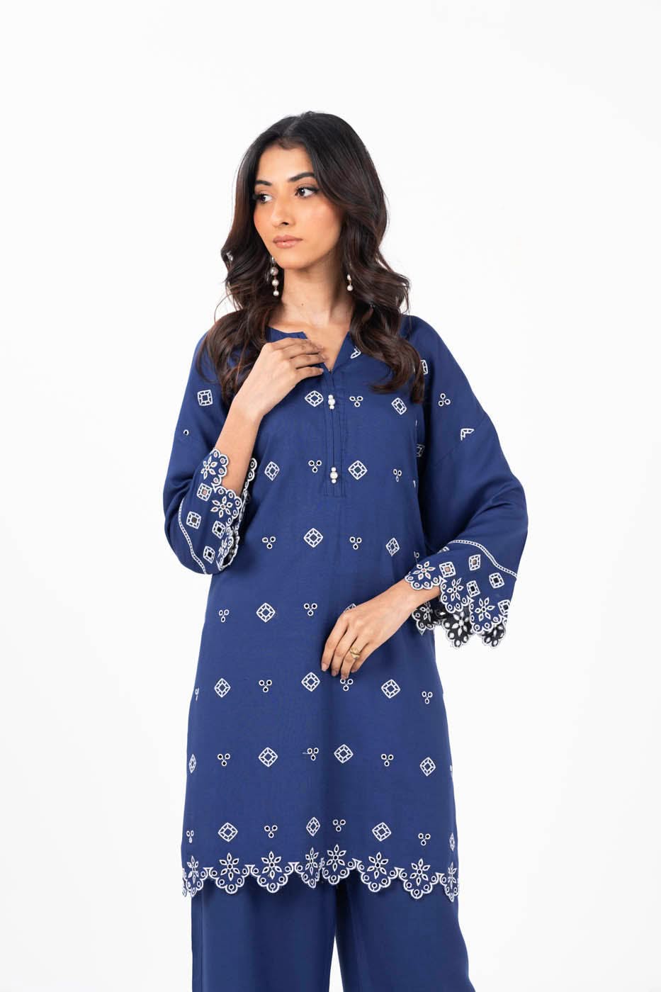 Stitched - 2 Pc Embroidered Raw Silk Outfit