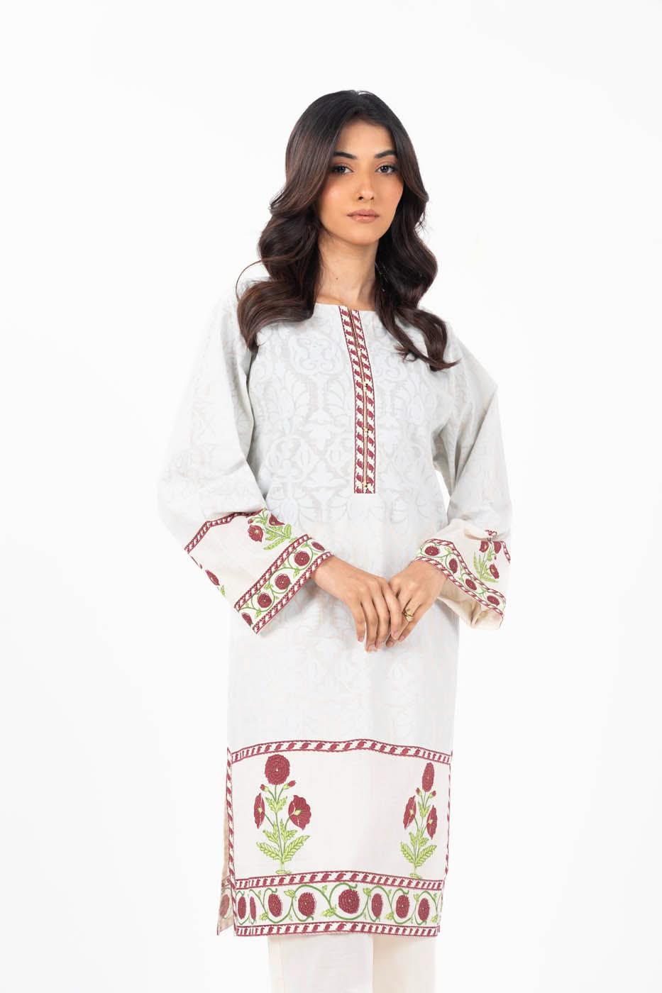 Stitched - 2 Pc Embroidered Slub Outfit