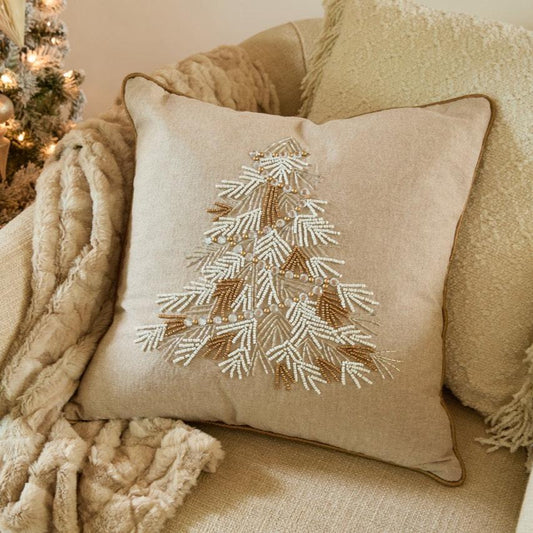 Beaded Christmas Tree Pillow, Down Filled