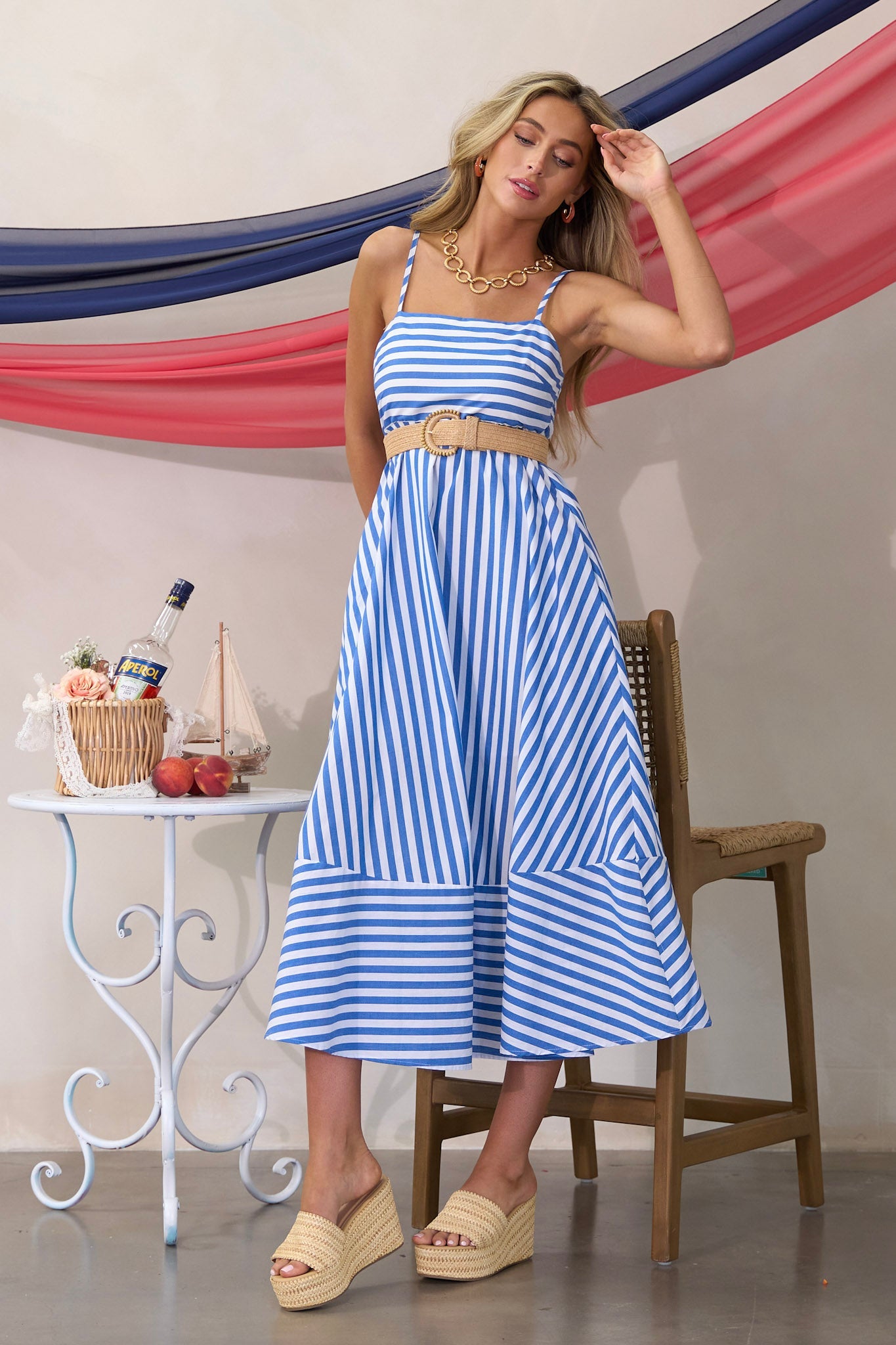 Serene Stunner 100% Cotton Blue Stripe Midi Dress