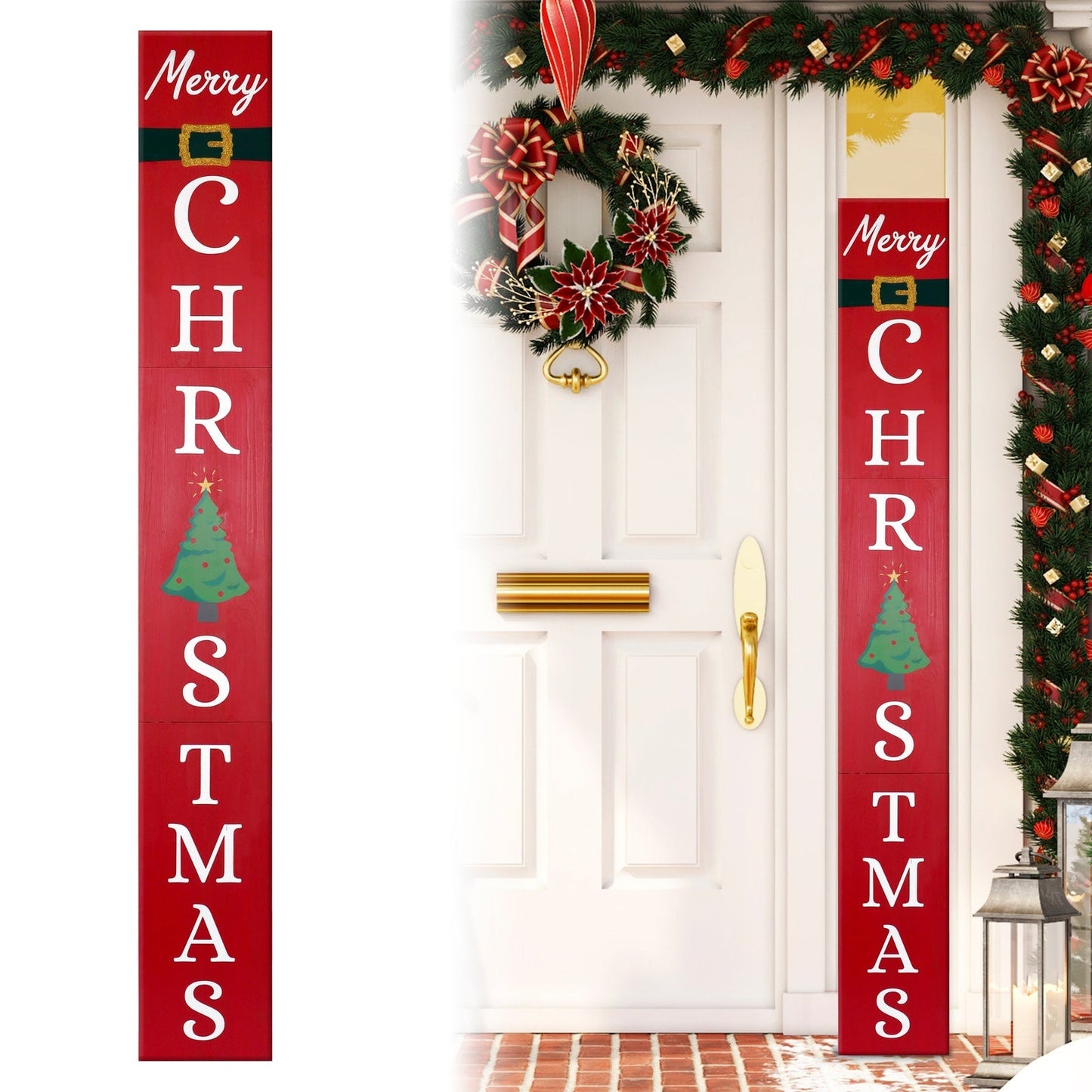 Red Merry Christmas Wood Porch Sign