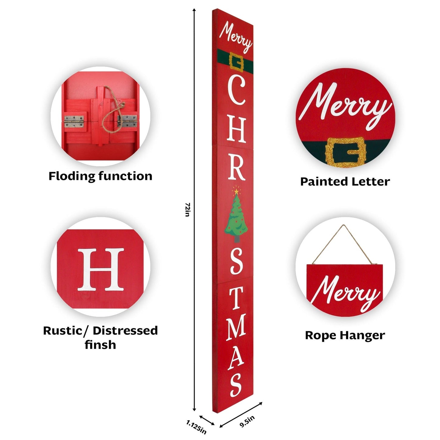 Red Merry Christmas Wood Porch Sign