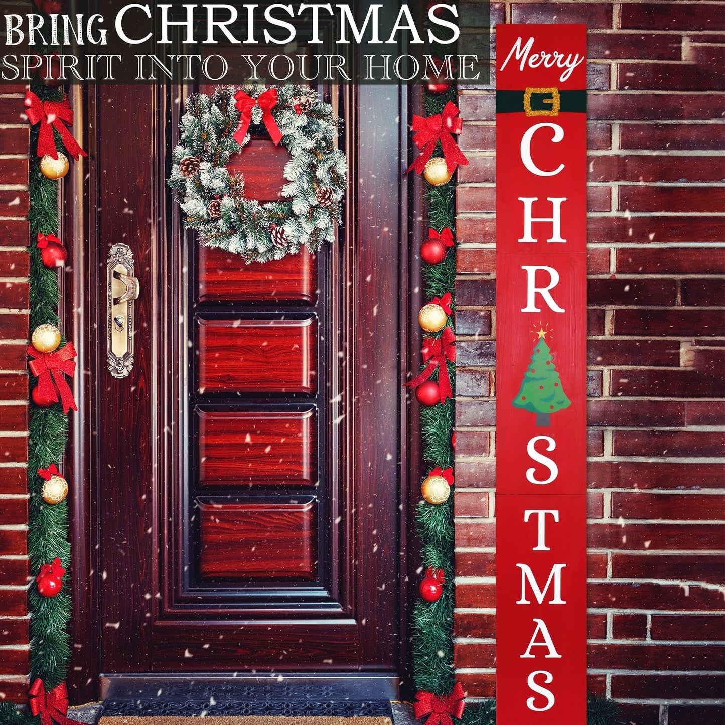 Red Merry Christmas Wood Porch Sign