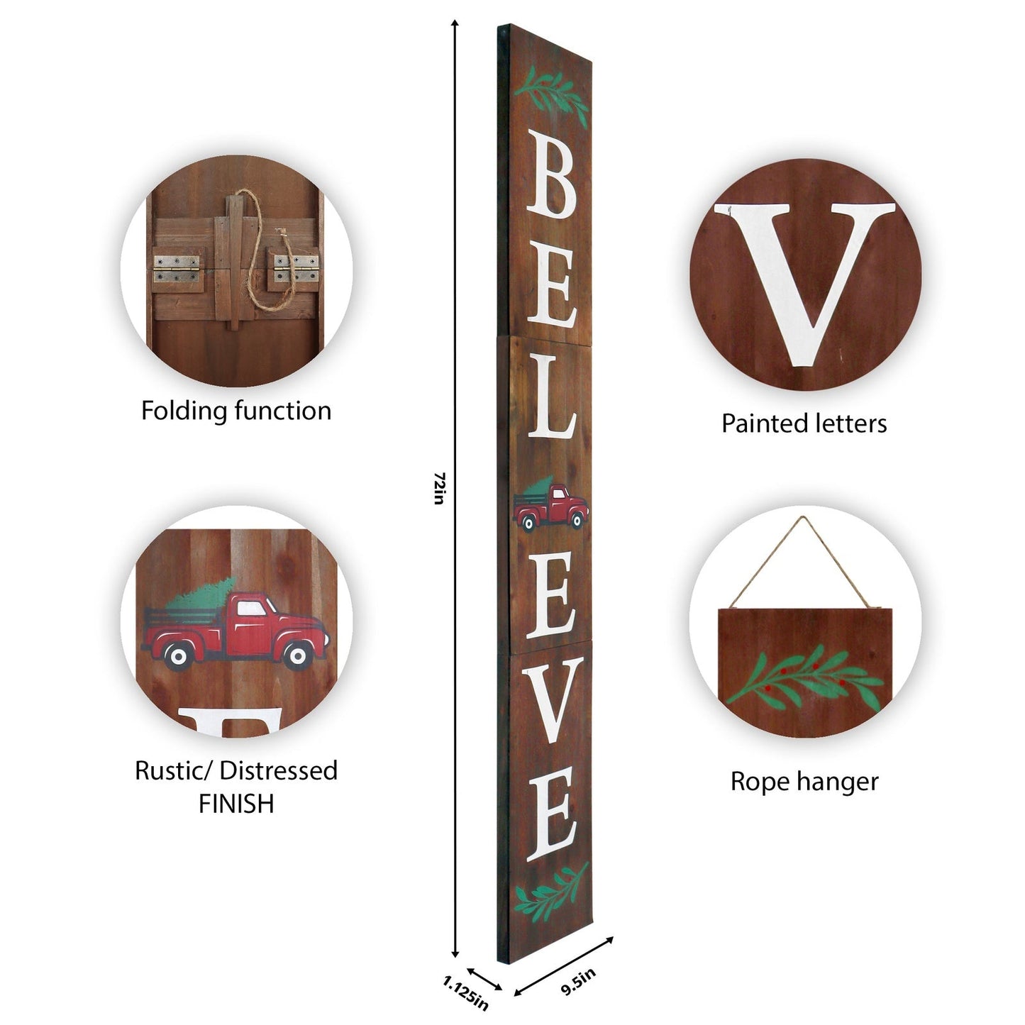 Brown Christmas Believe Wood Porch Sign