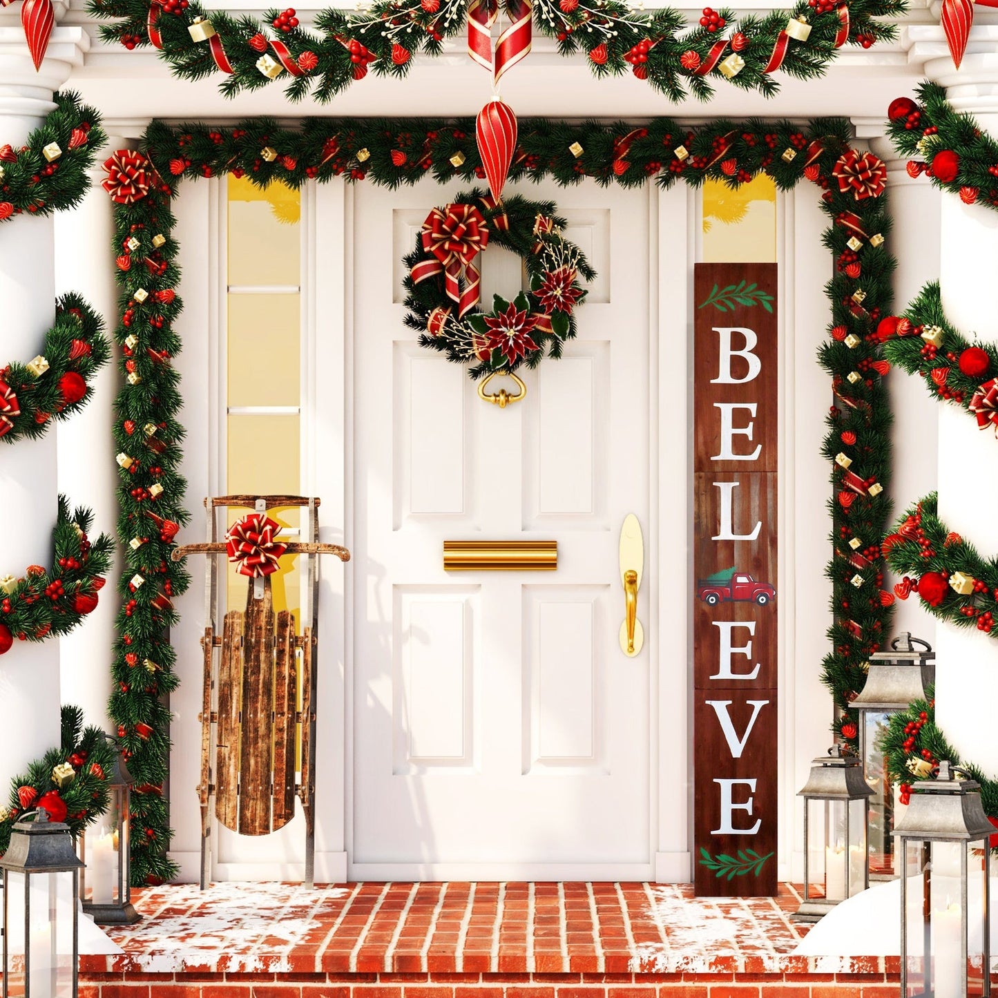 Brown Christmas Believe Wood Porch Sign
