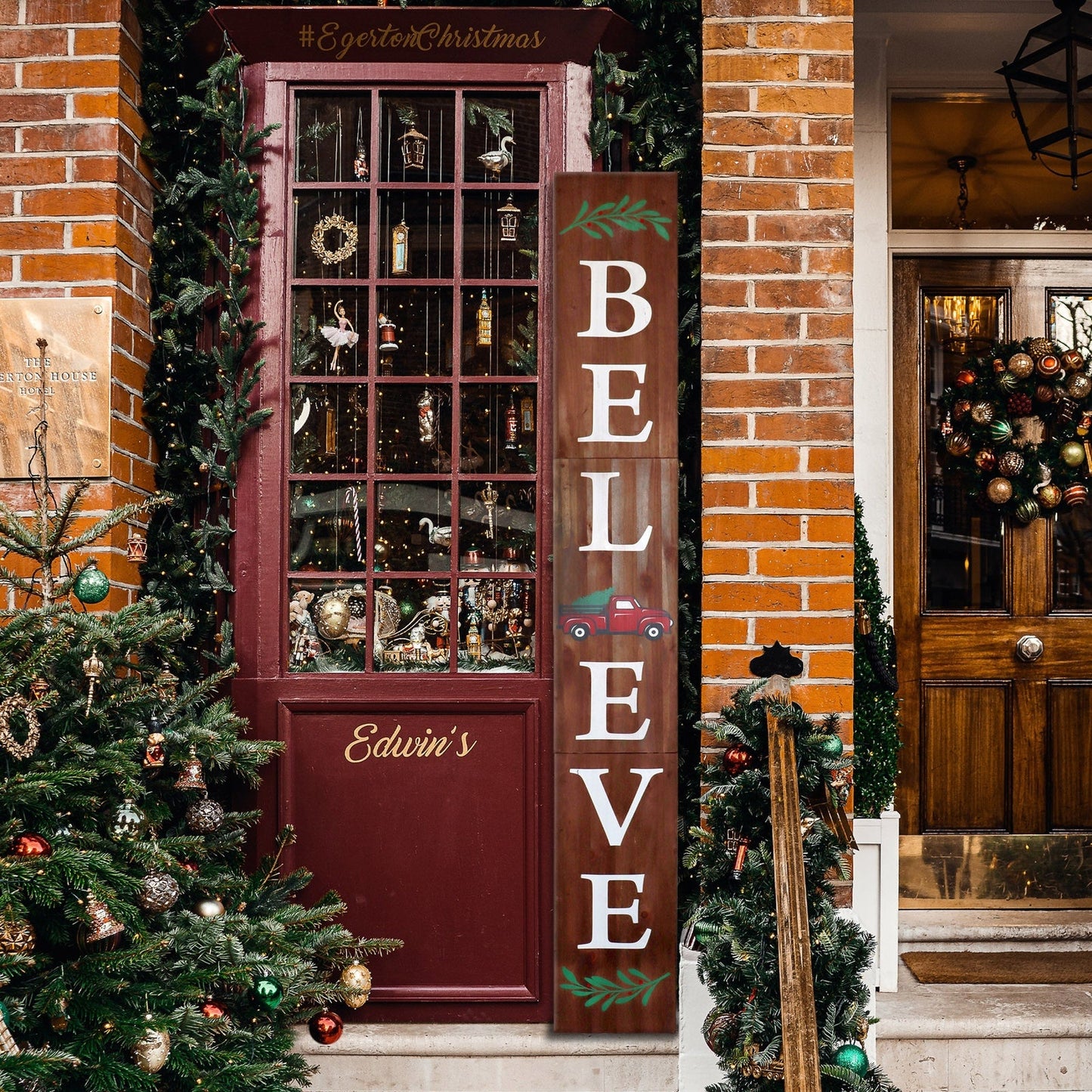 Brown Christmas Believe Wood Porch Sign