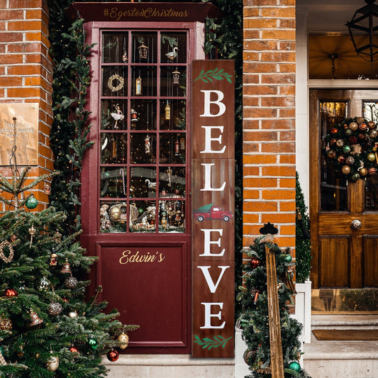 Brown Christmas Believe Wood Porch Sign