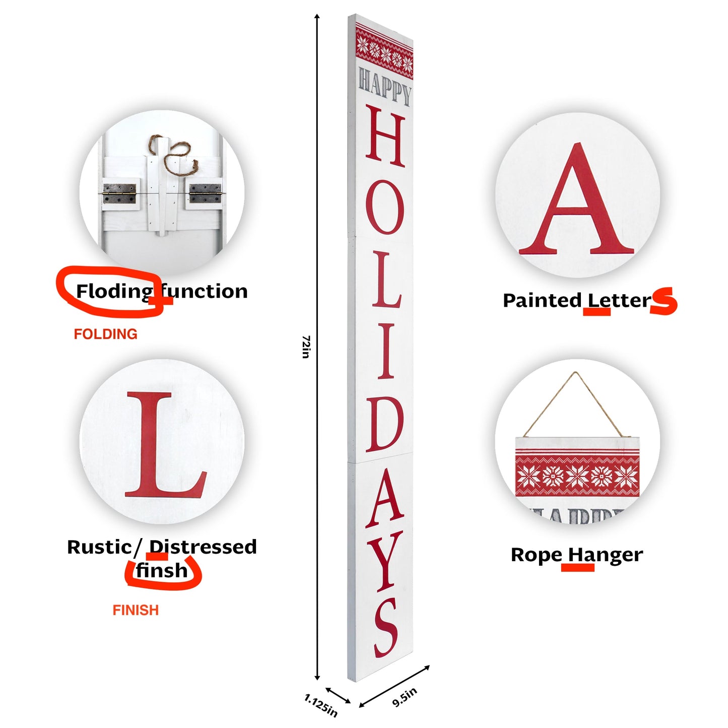 White Happy Holidays Wood Porch Sign