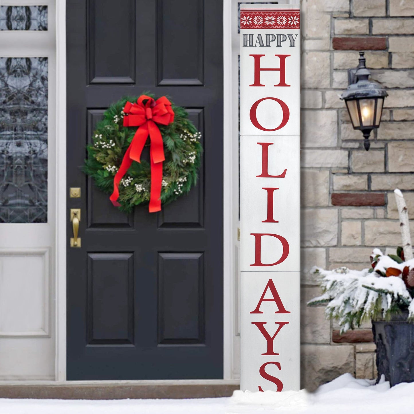White Happy Holidays Wood Porch Sign