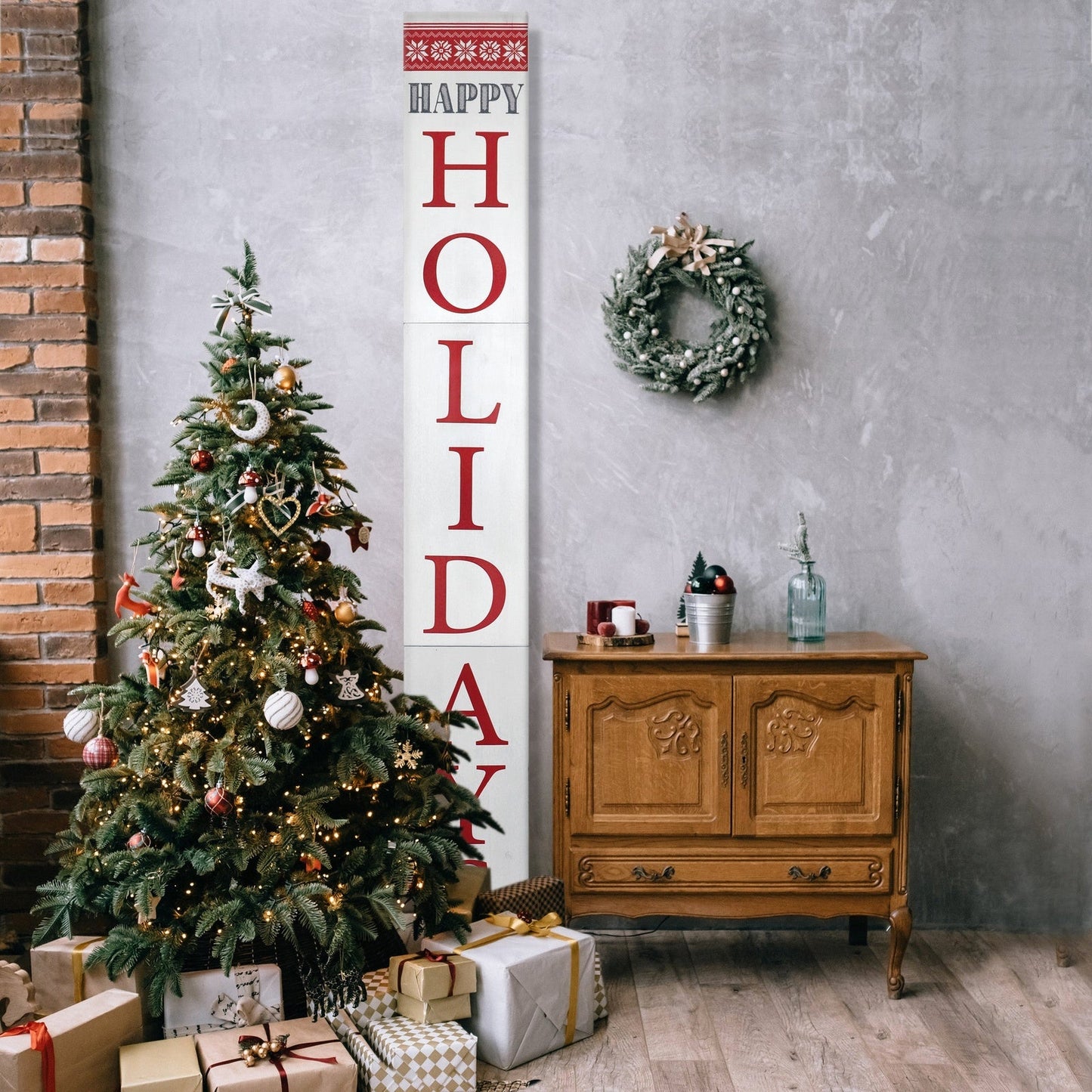 White Happy Holidays Wood Porch Sign