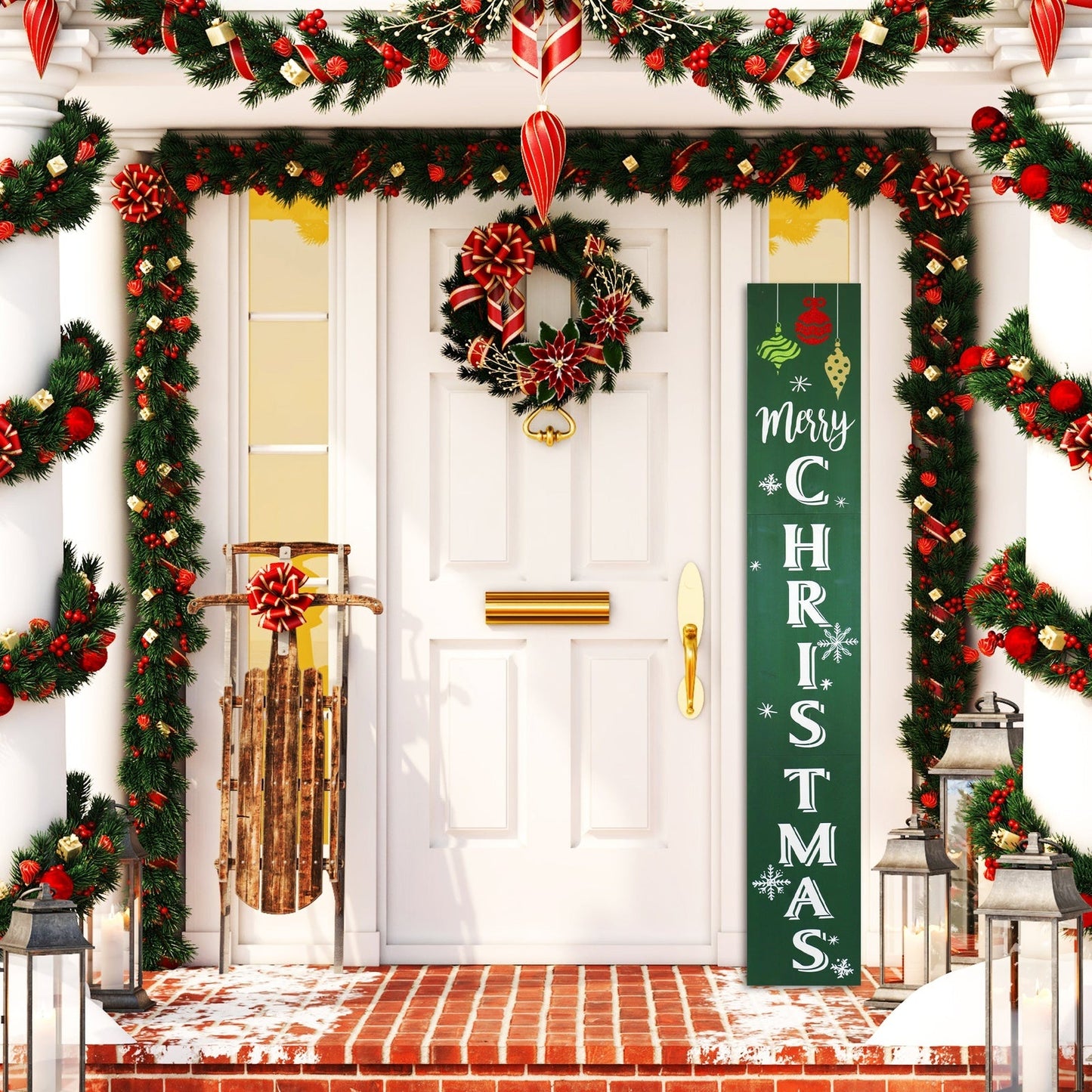 Green Merry Christmas Wood Porch Sign