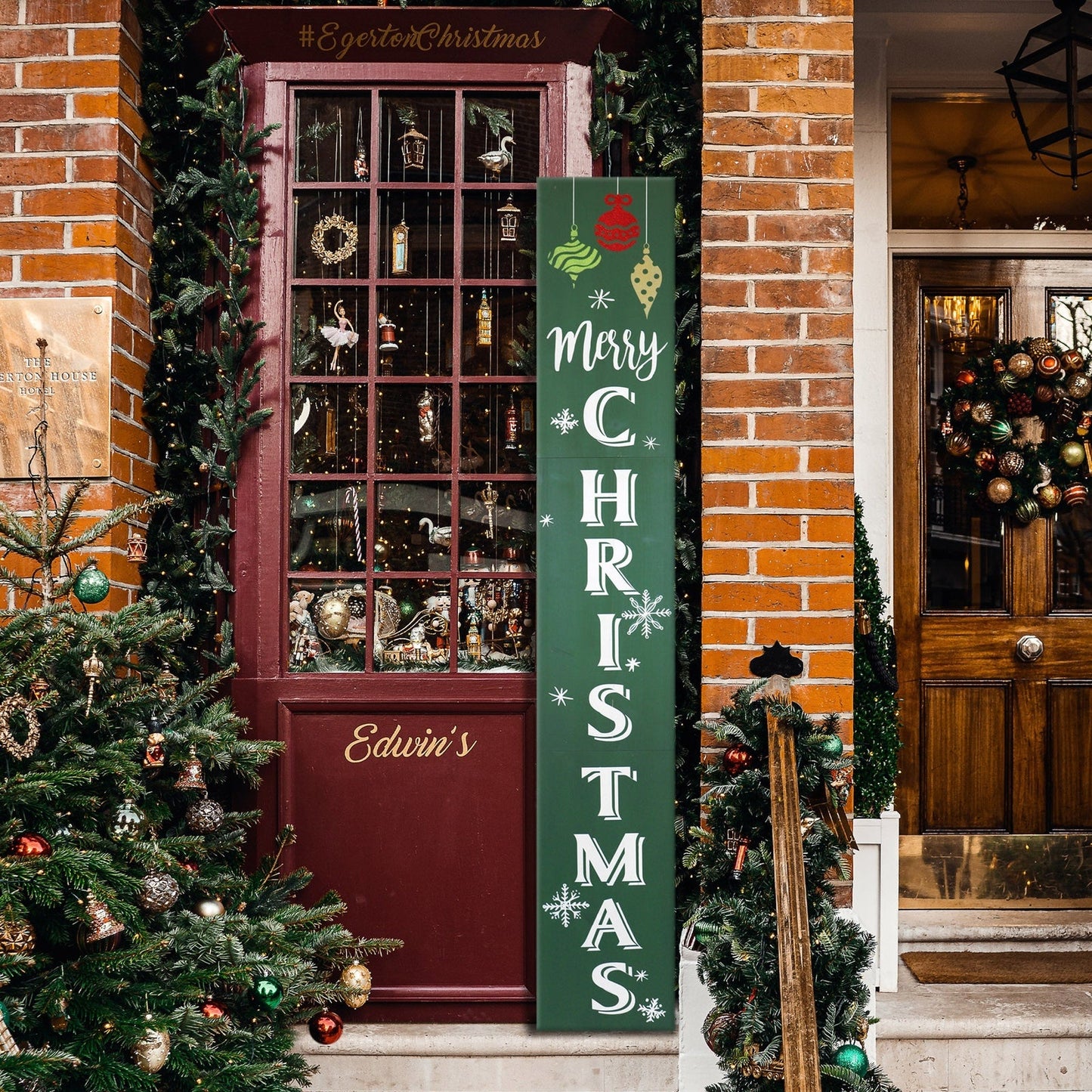 Green Merry Christmas Wood Porch Sign