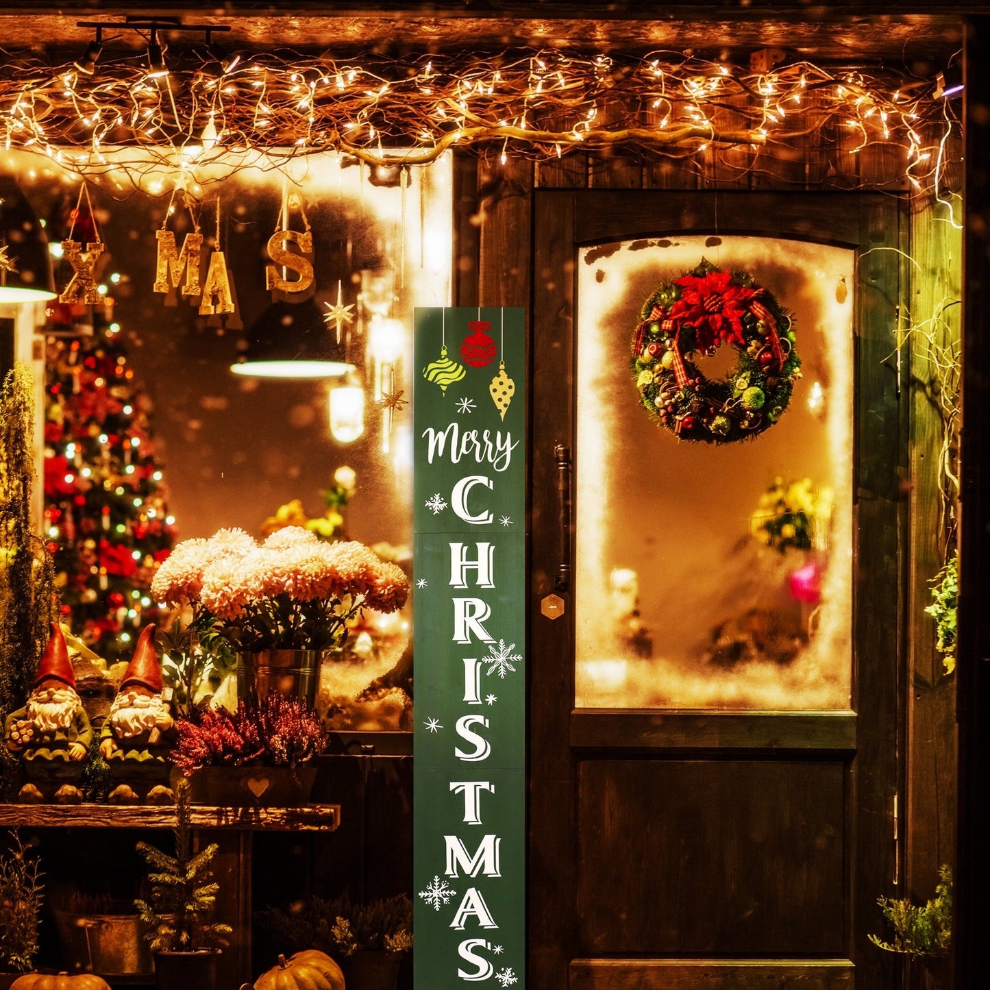 Green Merry Christmas Wood Porch Sign