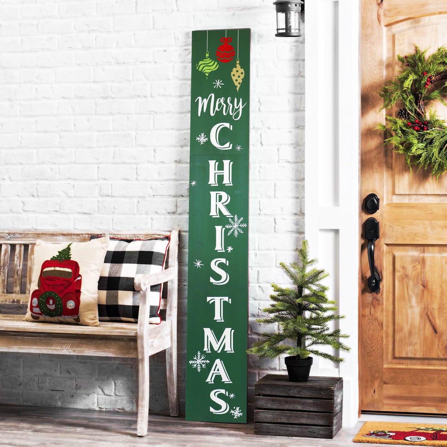 Green Merry Christmas Wood Porch Sign