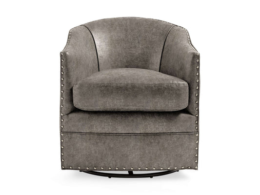 Giles Faux Leather Swivel Chair with Nailheads