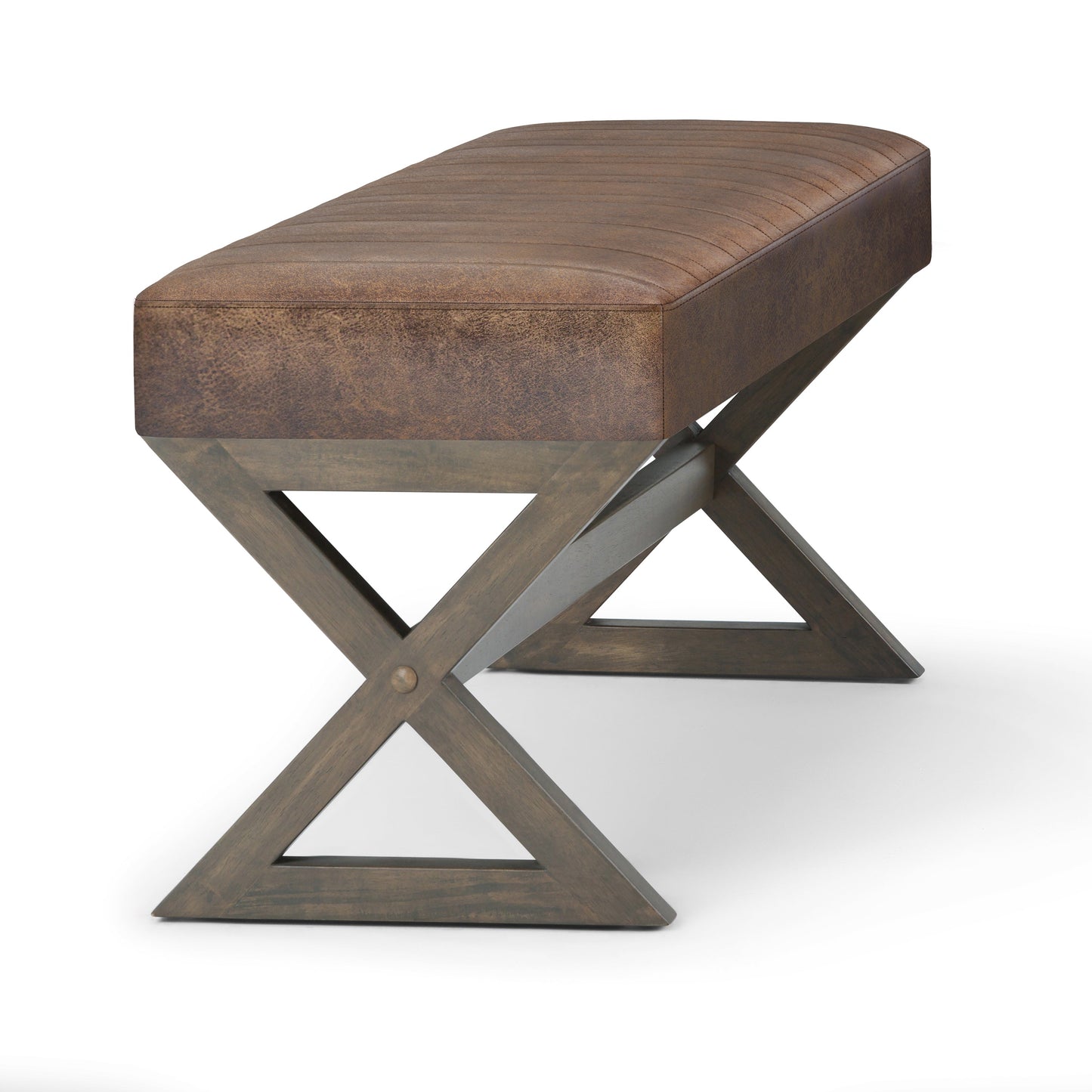 Bloom Upholstered Ottoman Bench with Vertical Stitching and X Design Trestle Base