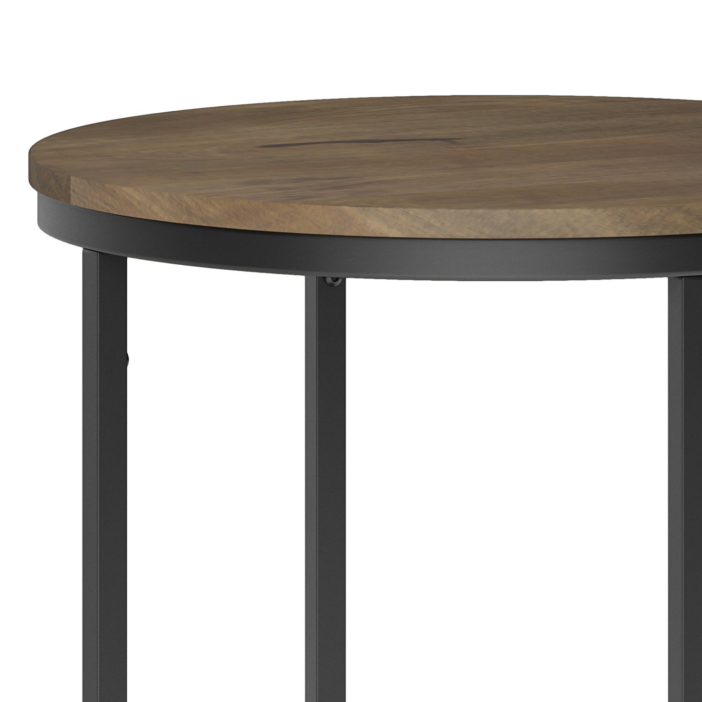 Grit Round Side Table with Open Bottom Shelf and Metal Frame