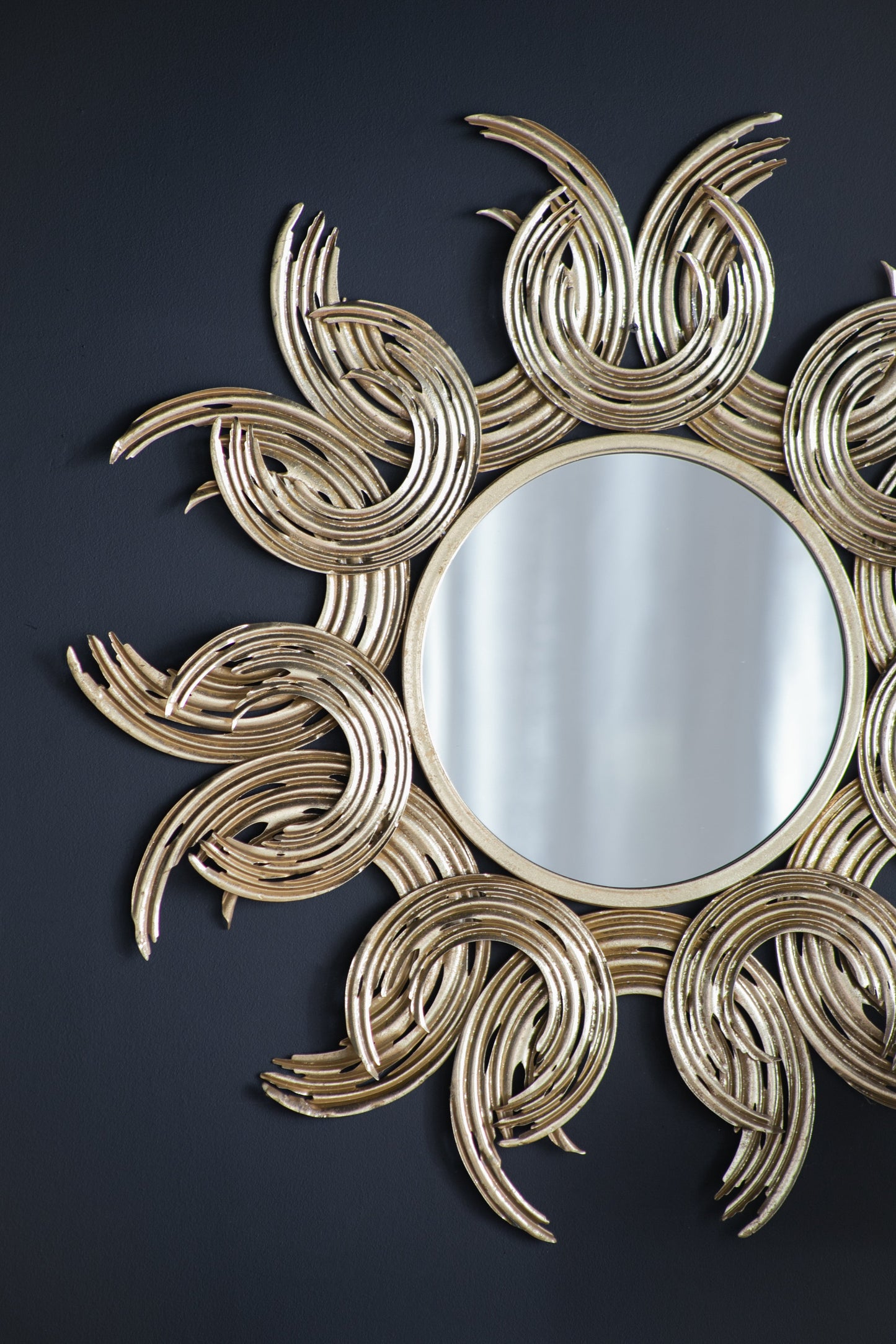 Wall Mirror with Sunburst Design and Metal Frame