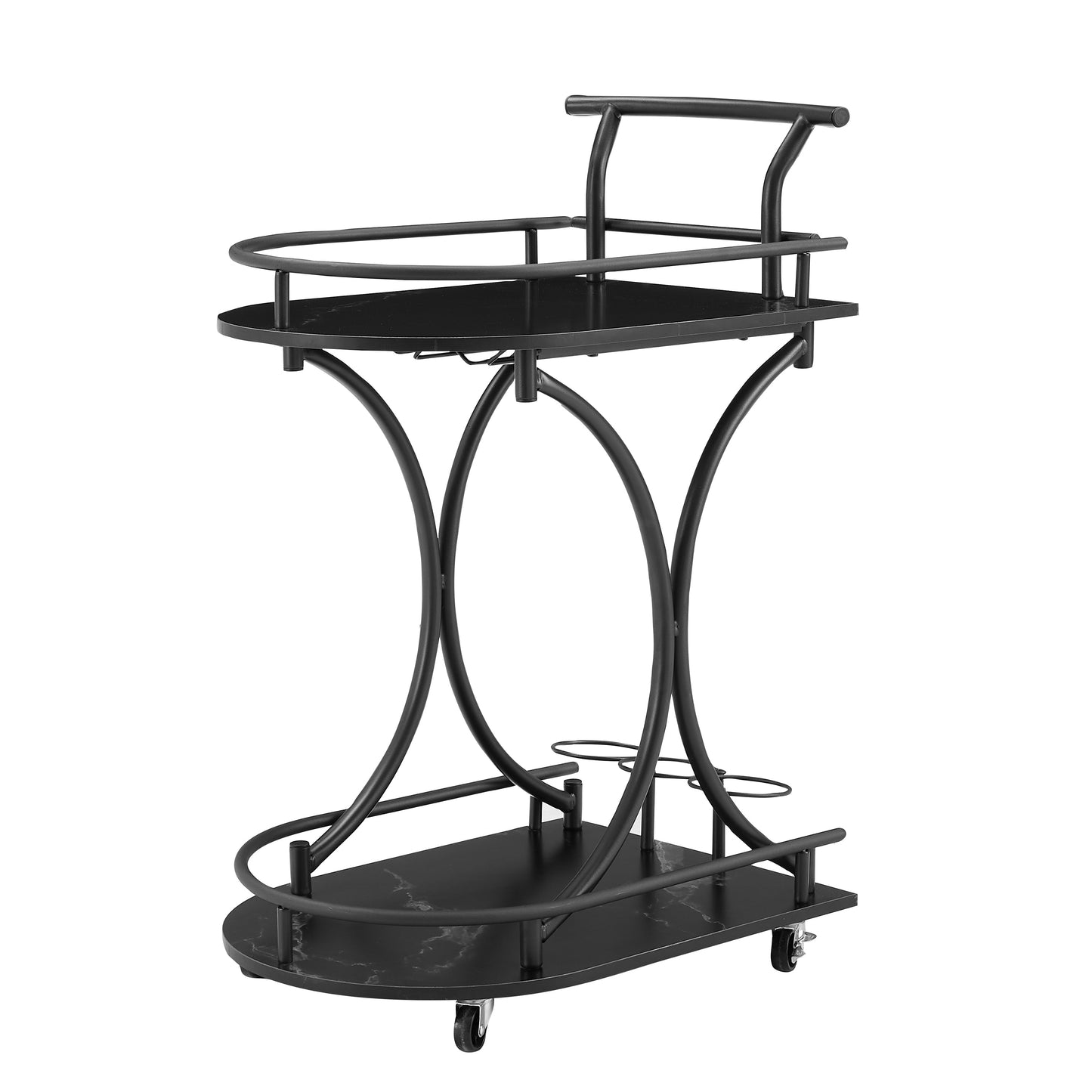 2-Tier Metal Bar Cart with Wine Rack and Glass Holder