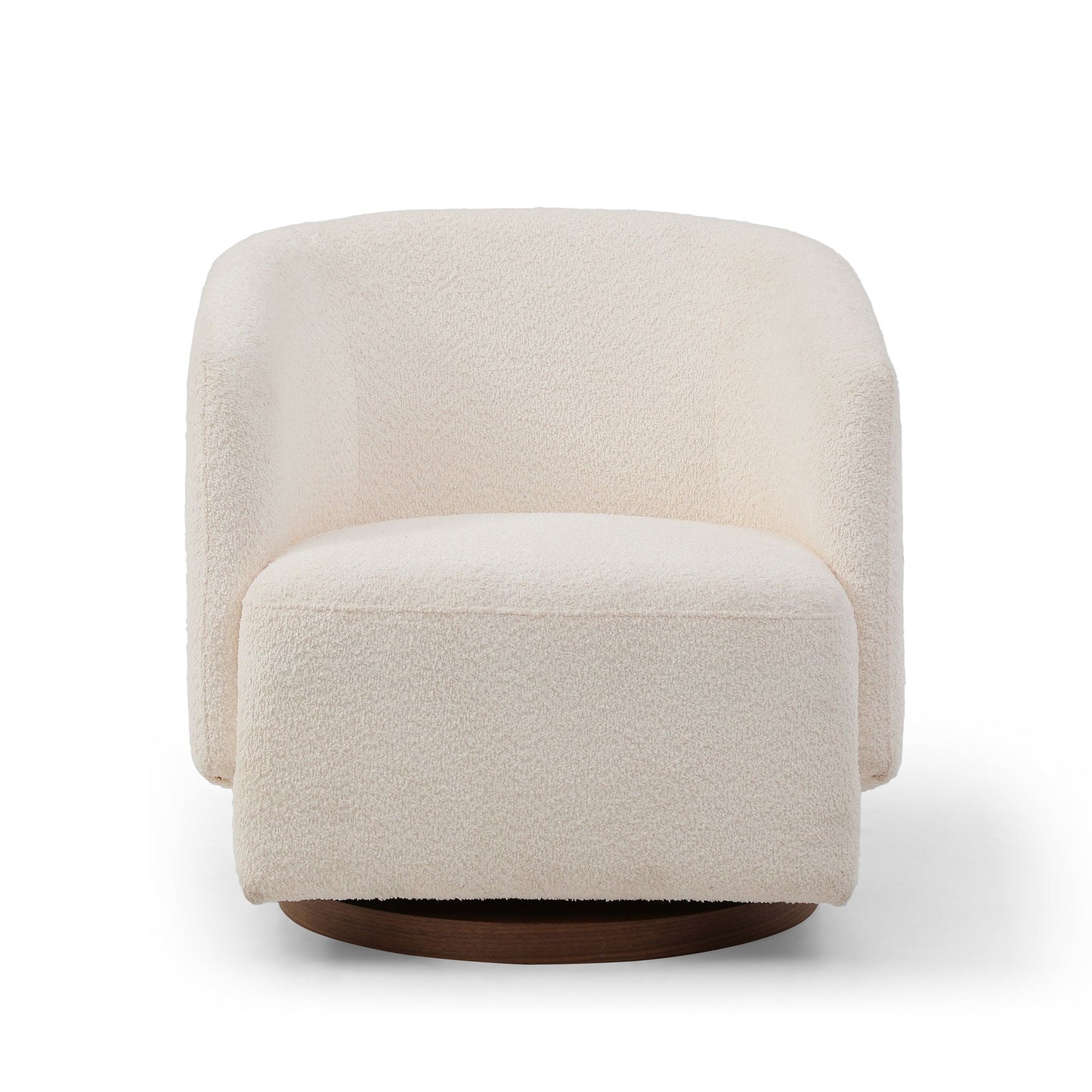 Upholstered Swivel Chair with Wooden Base and Curved Armrest