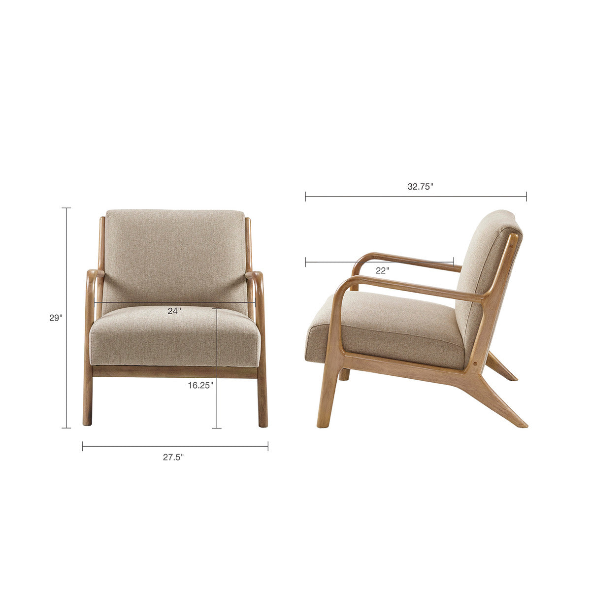 Upholstered Lounge Chair with Curved Arms and Solid Wood Frame