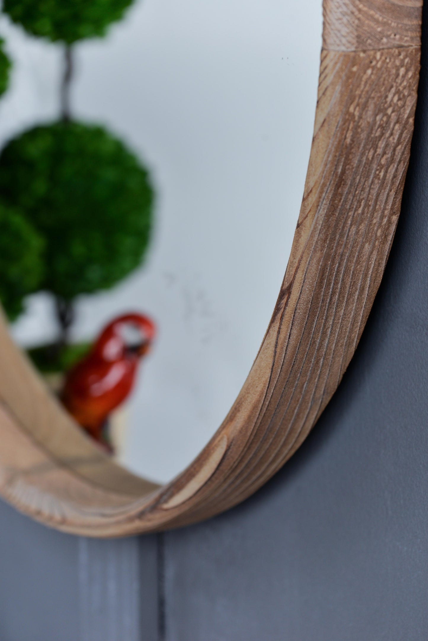 Round Wall Mirror with Wood Frame