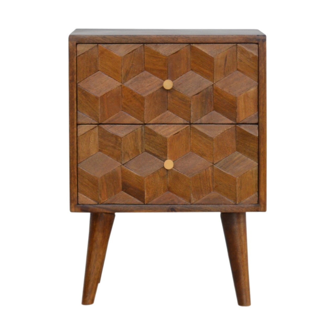 Cube Carved Bedside with 2 Drawers