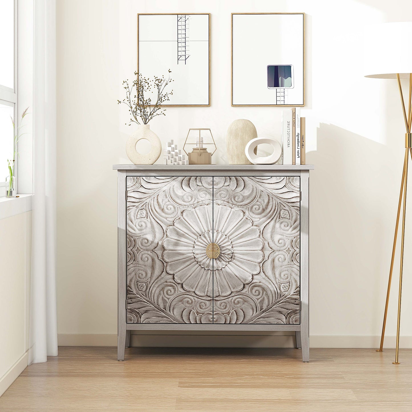Accent Cabinet with 2 Doors and Gold Pattern Handle