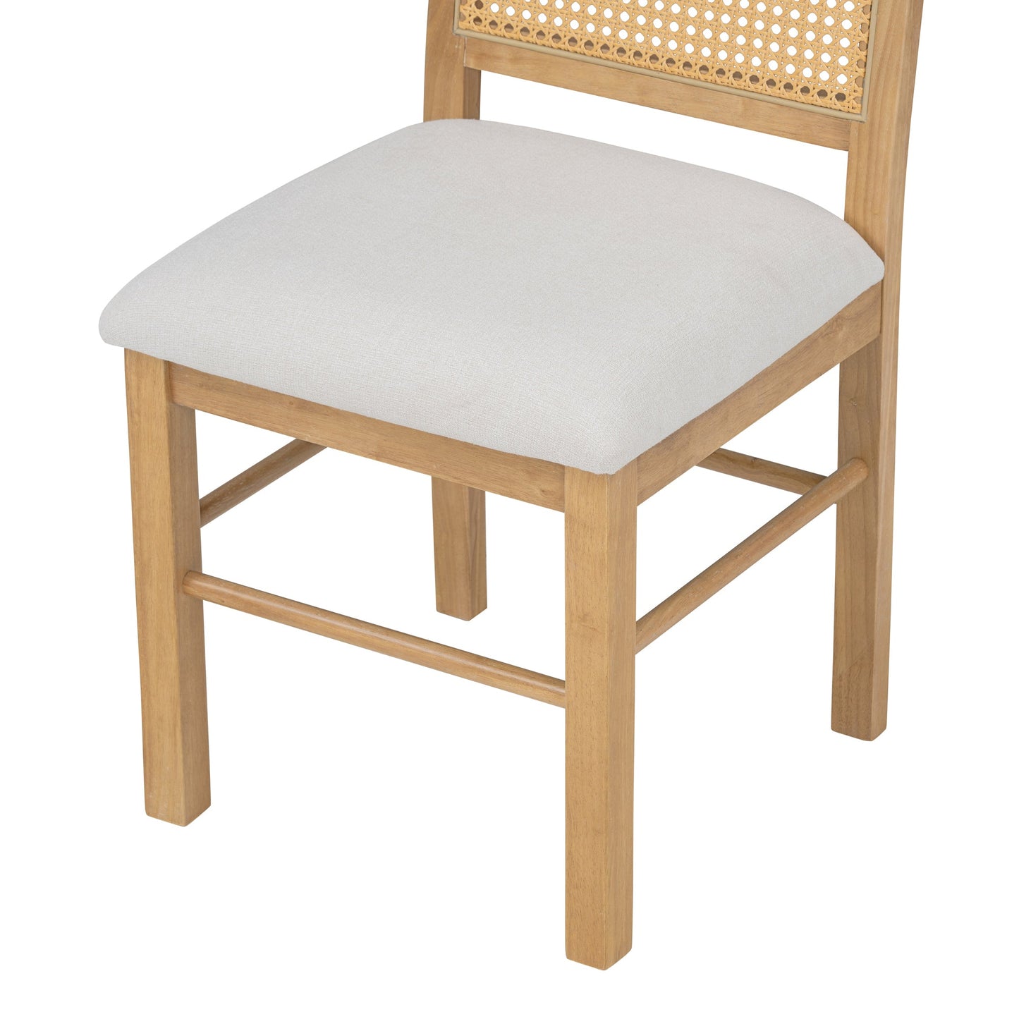 Upholstered Dining Chair with Rattan Backrests and Arched Back, Set of 4