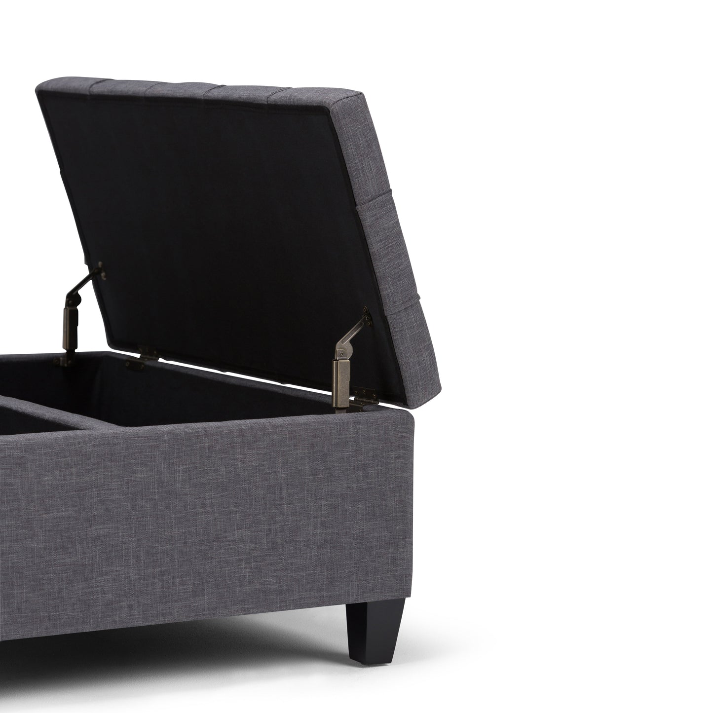 Flame Upholstered Lift Top Square Ottoman with Stitched Tufting
