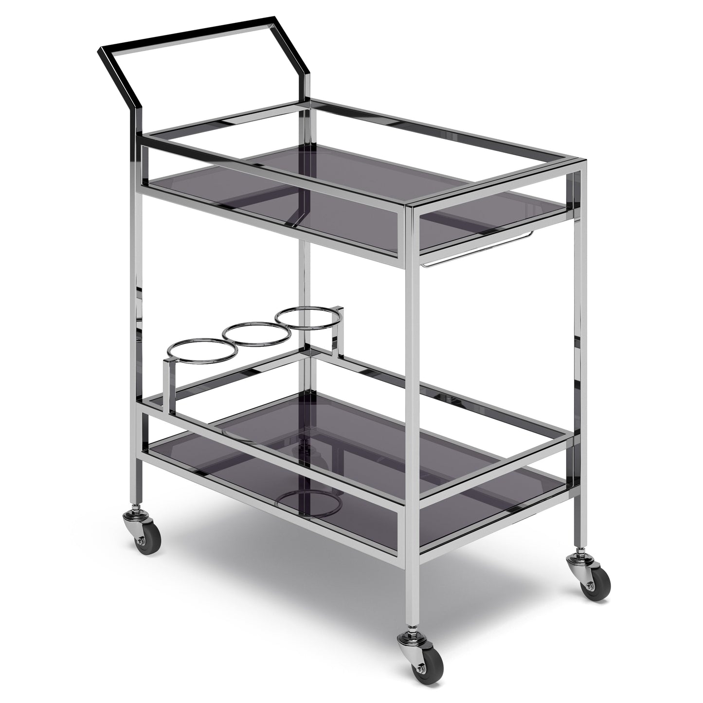 2-Tier Bar Cart with 3 Bottle Storage Rings and Wheels