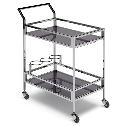 2-Tier Bar Cart with 3 Bottle Storage Rings and Wheels
