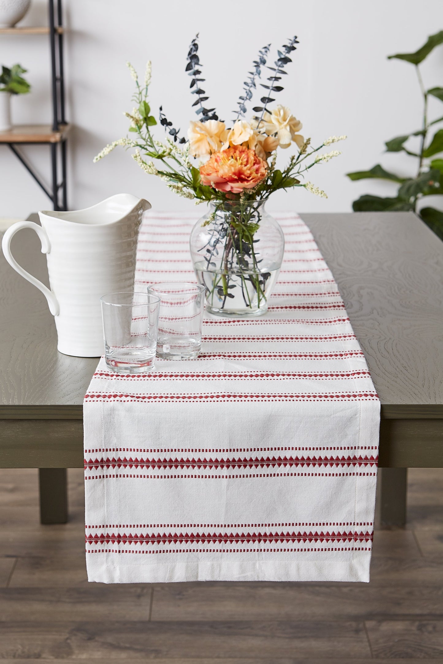 Barn Red Zig Dobby Stripe Table Runner 14X108