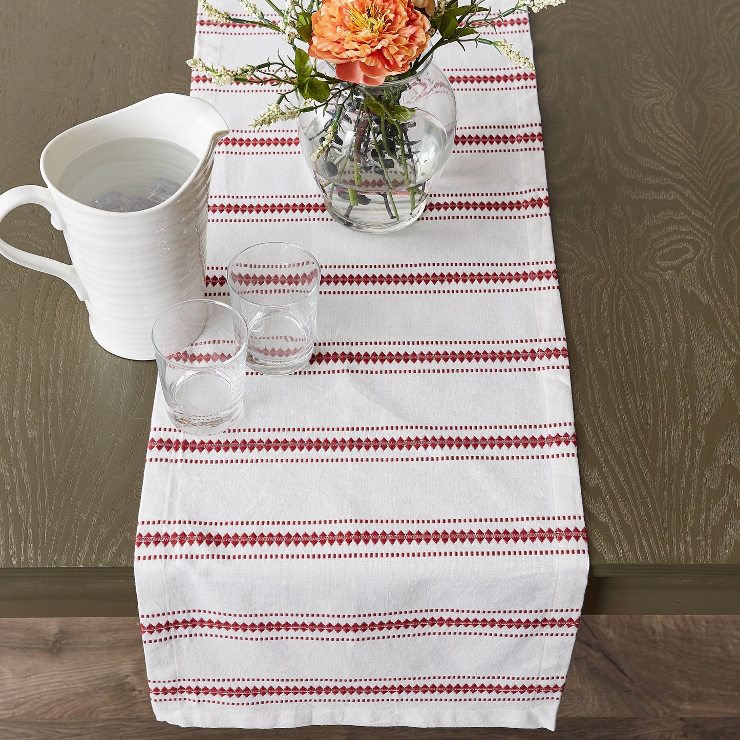 Barn Red Zig Dobby Stripe Table Runner 14X72