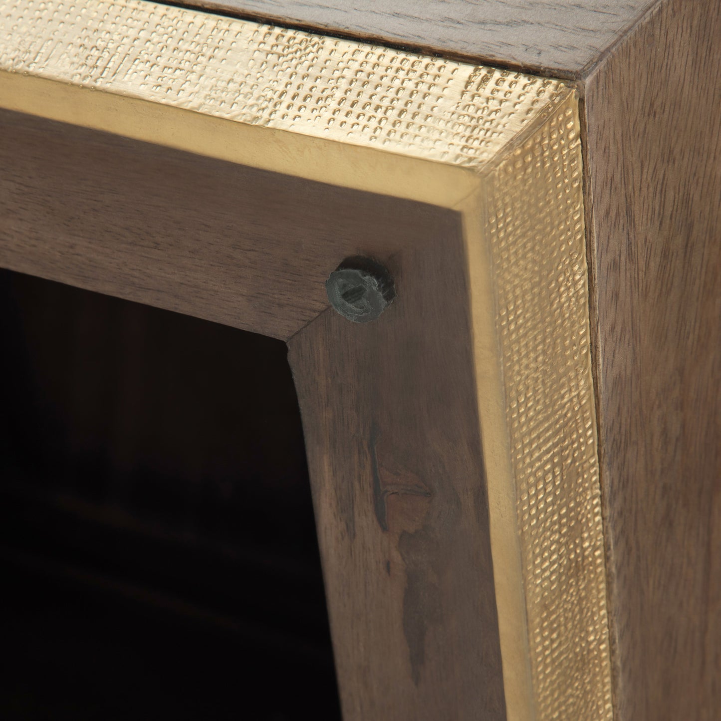 Ephemeral Square Coffee Table with Brass Accent Trim Base