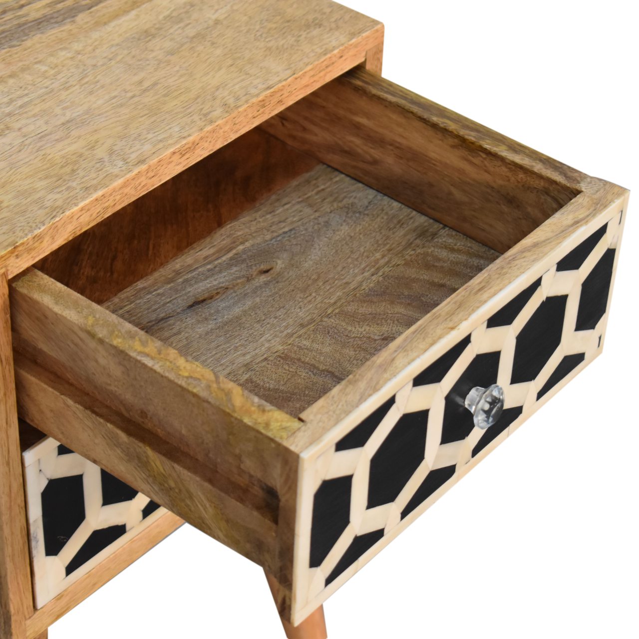 Arcanist Bone Inlay Bedside with 2 Drawers and Tapered Legs