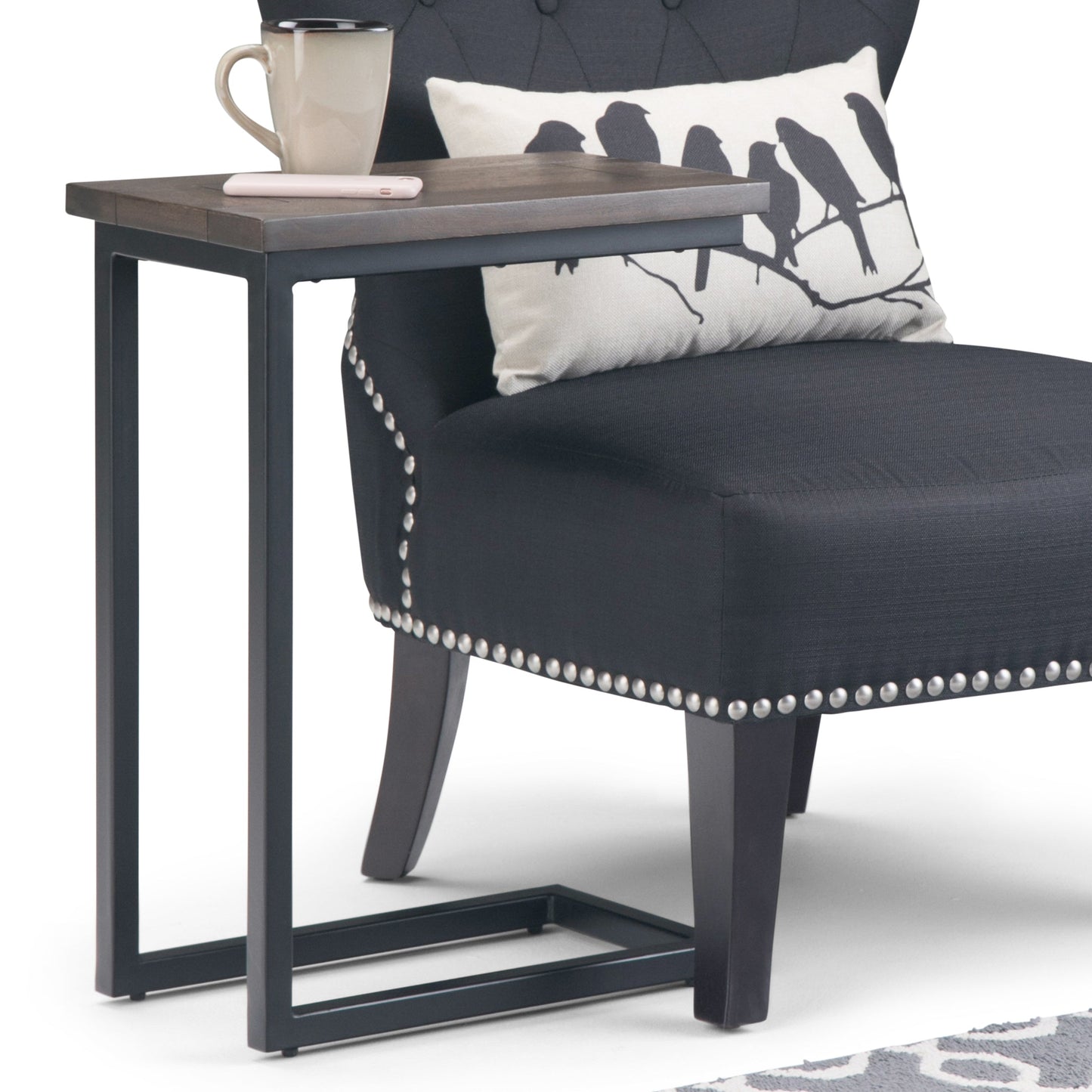 Haloed Side Table with C-Shaped Design and Metal Frame