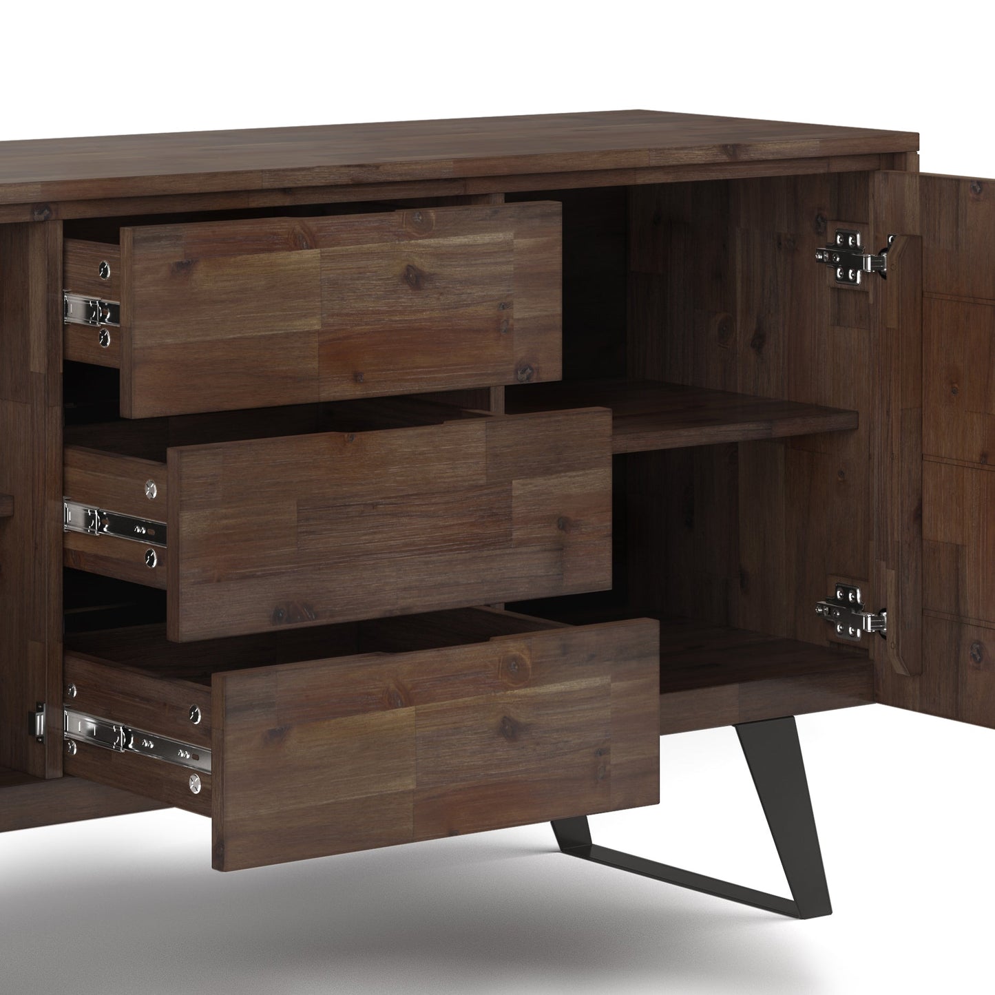 Peak 2-Door Buffet Cabinet with 3 Drawers and Metal Angled Legs