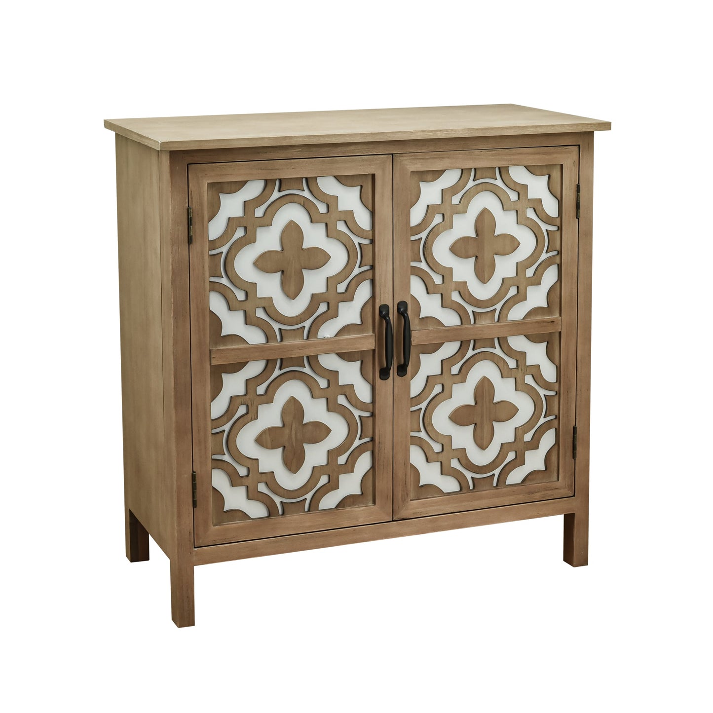 Hand-Carved 2 Doors Accent Cabinet with Shelves and Metal Handle