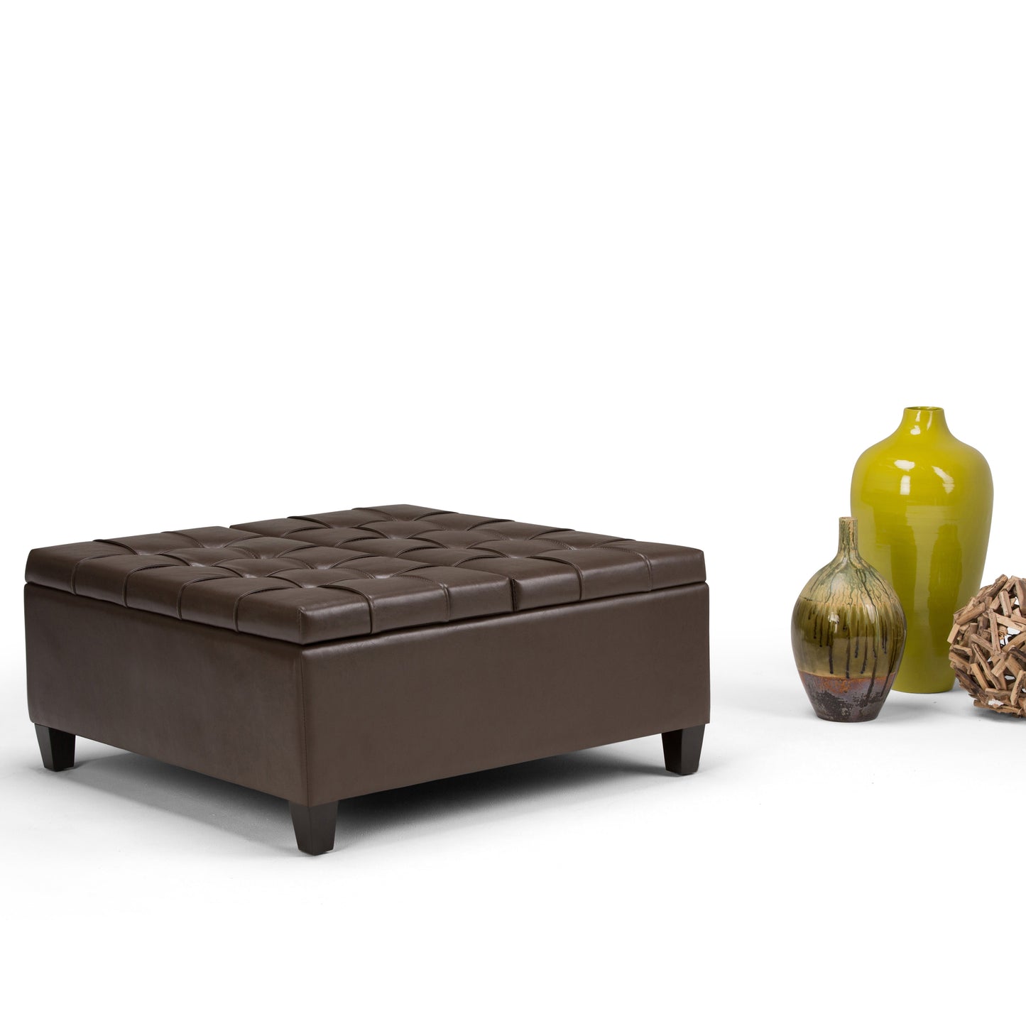 Flame Upholstered Lift Top Square Ottoman with Stitched Tufting