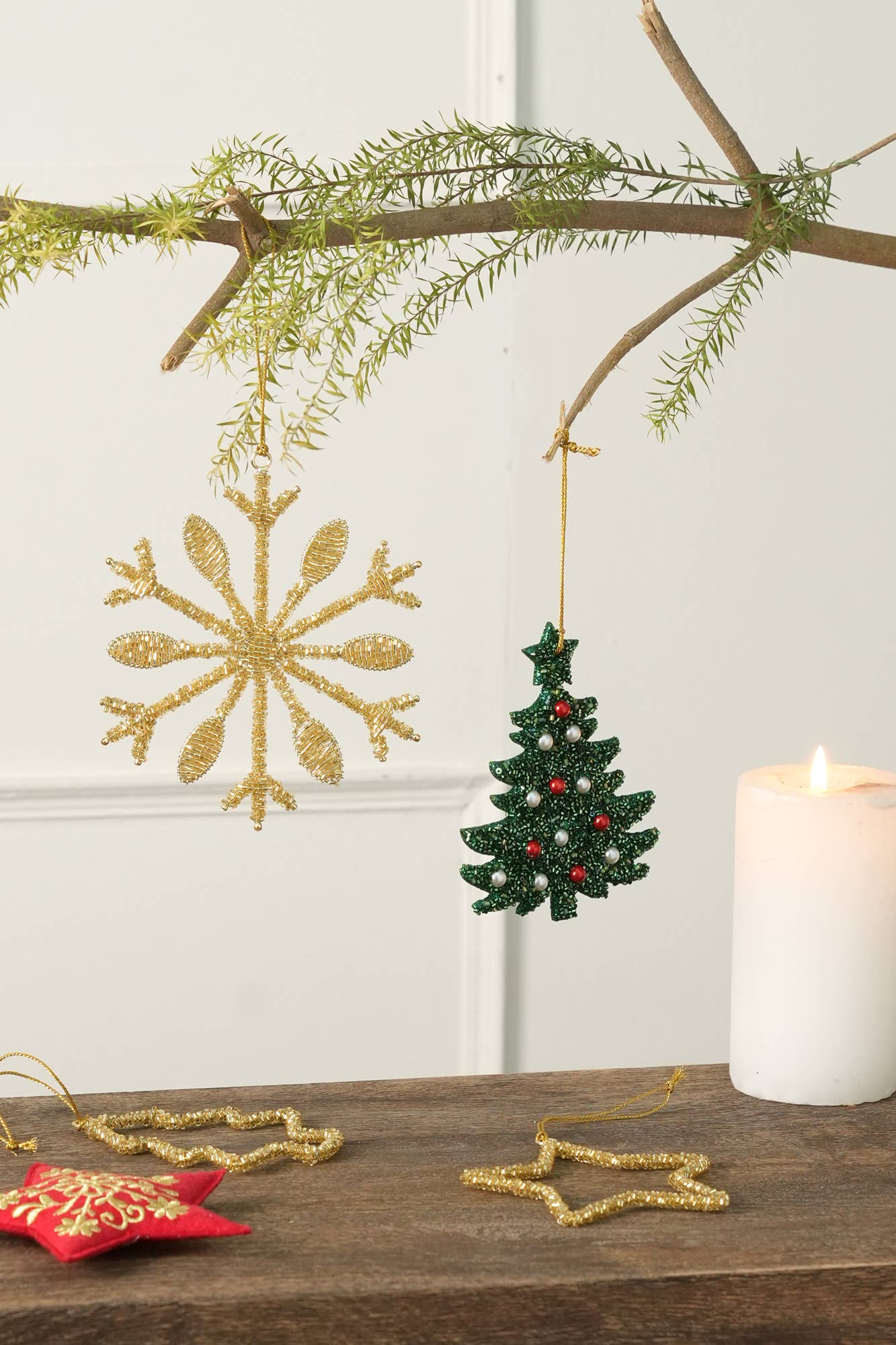 MULTI BEADED LAC TREE HANGING ORNAMENT, Set of 6