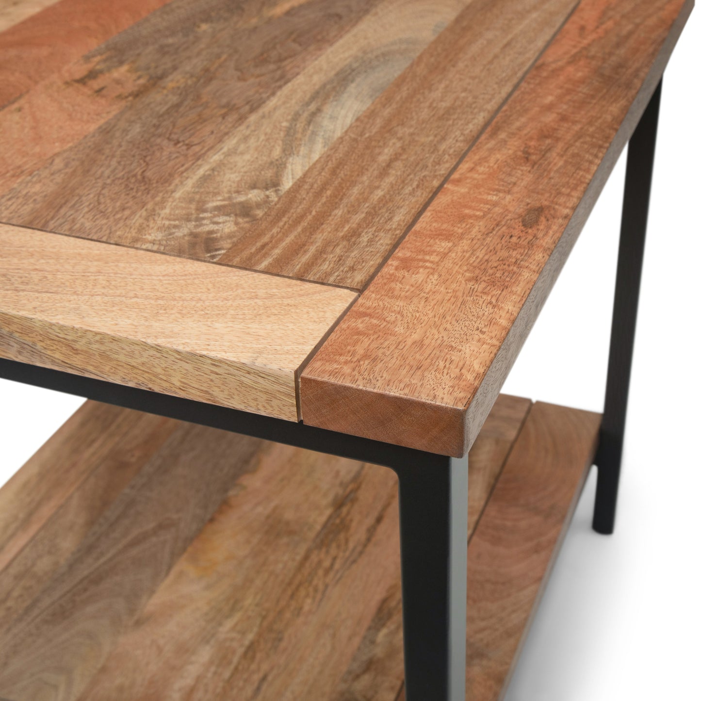 Haloed Square Side Table with Open Bottom Shelf and Metal Frame