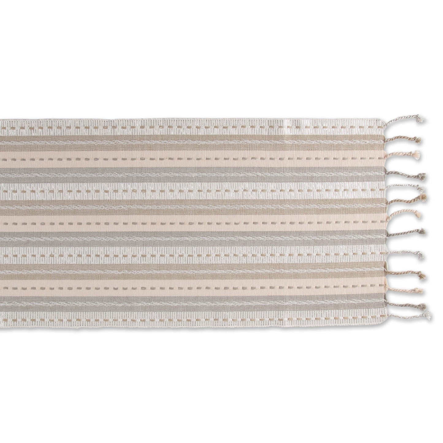 Natural Tonal Stripe With Fringe Table Runner 14X72