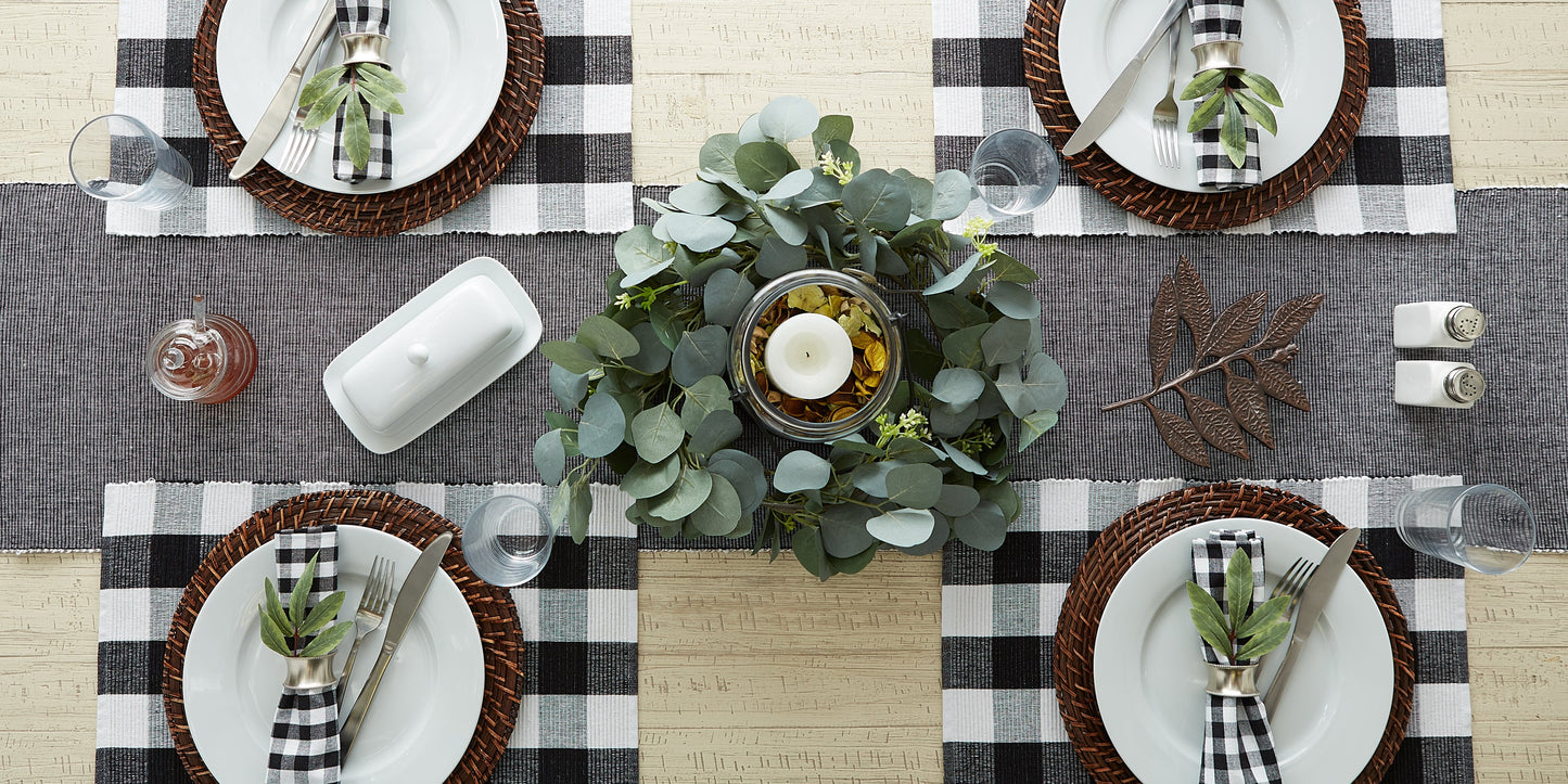 Black/White 2-Tone Ribbed Table Runner 13X72