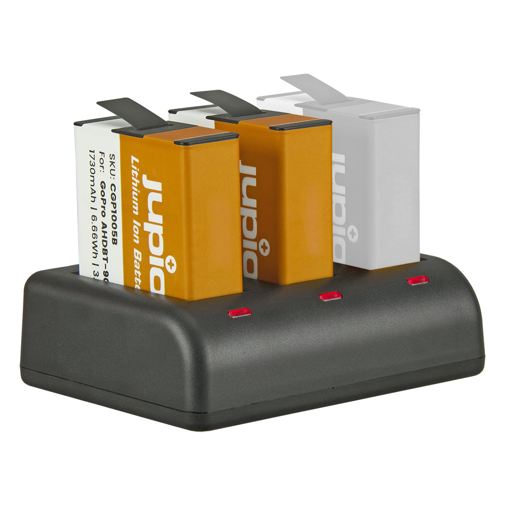 Jupio 2x Batteries 1730mAh & USB Triple Charger Kit For GoPro Hero 9/10