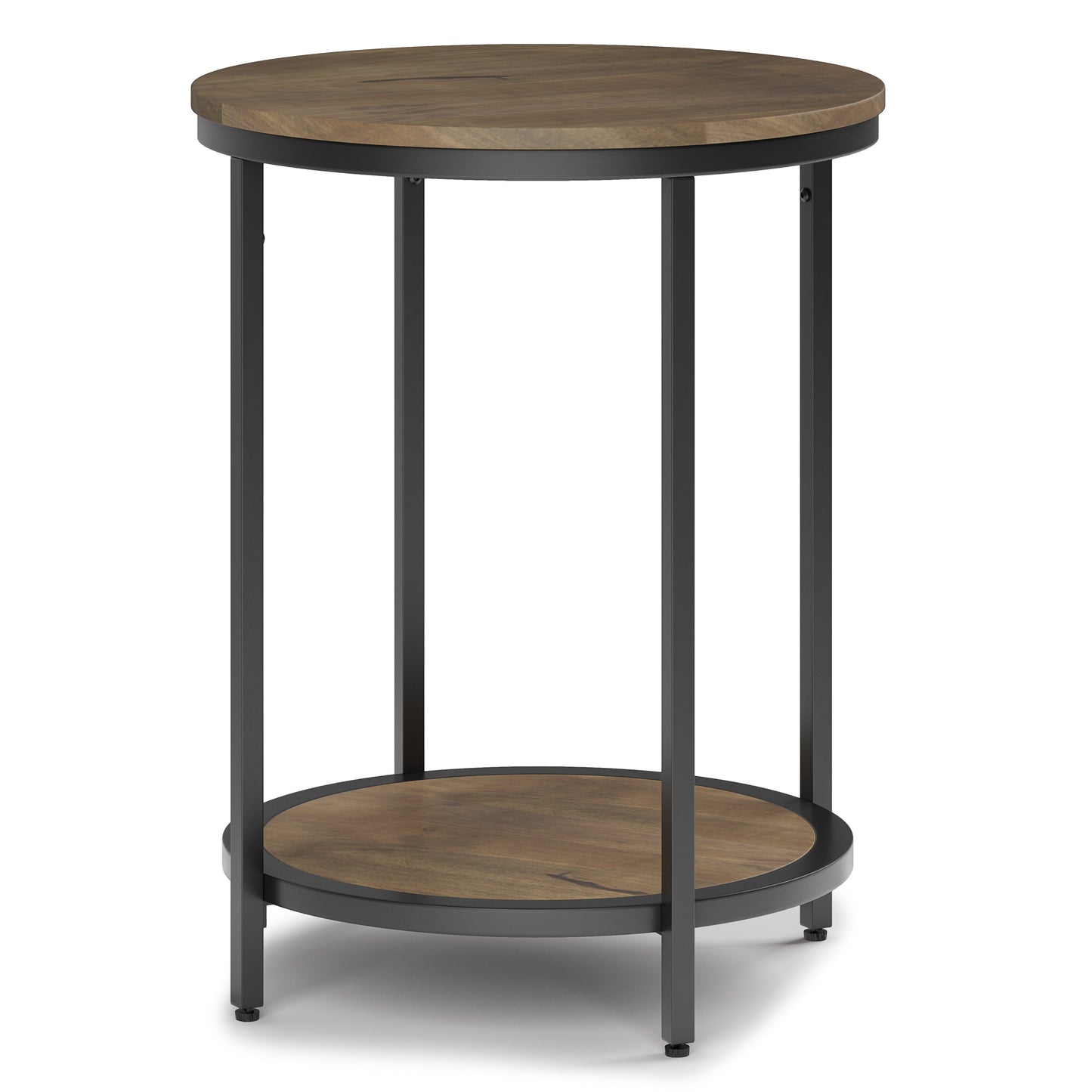 Grit Round Side Table with Open Bottom Shelf and Metal Frame