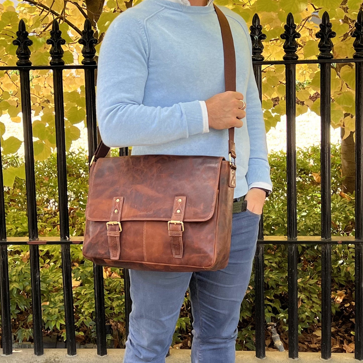 Pierre Cardin Leather 15" Laptop Bag (Cognac)