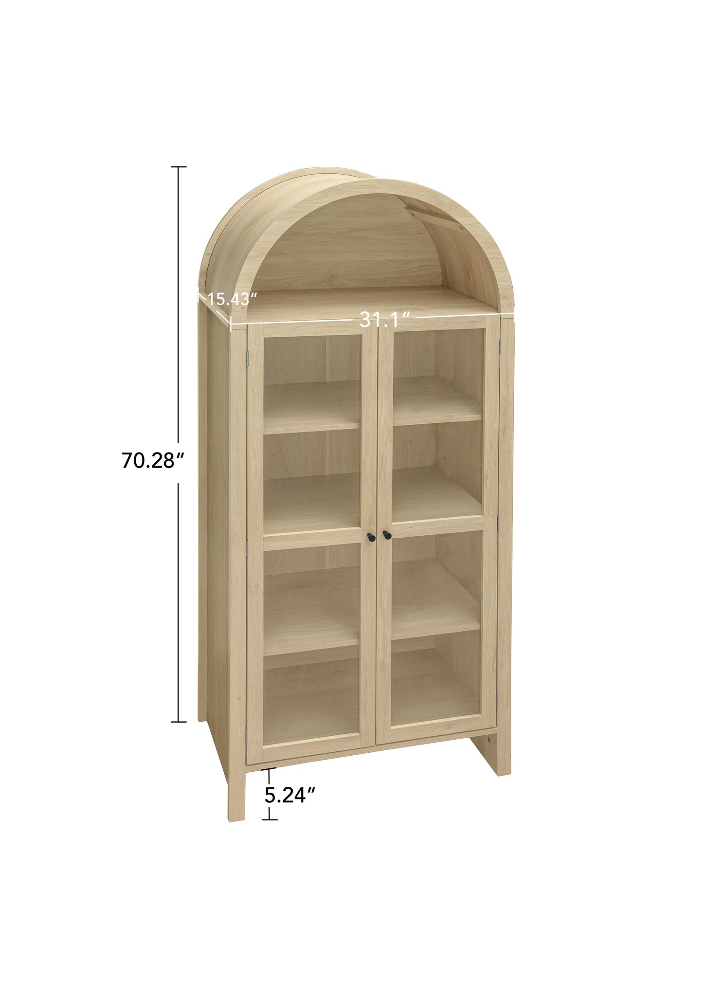 Tall Arched Display Cabinet with 2 Glass Doors and Adjustable Shelves